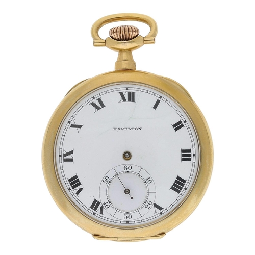 654 - Hamilton gold plated lever pocket watch, serial no. 1788533, circa 1920, cal. 910 17 jewel adjusted ... 