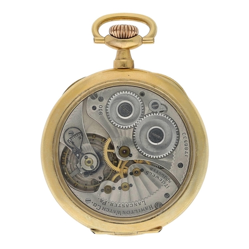 654 - Hamilton gold plated lever pocket watch, serial no. 1788533, circa 1920, cal. 910 17 jewel adjusted ... 