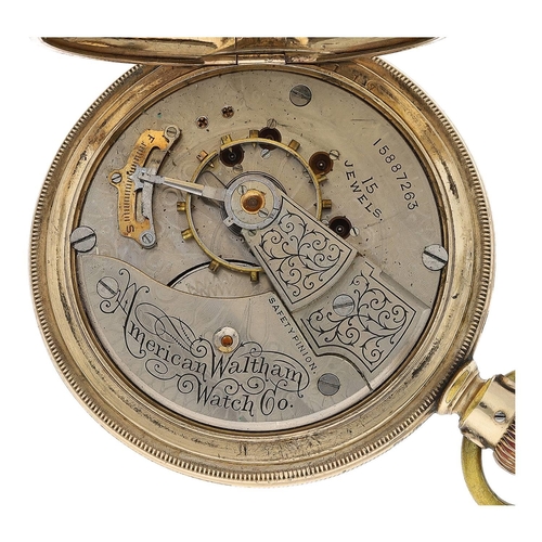 656 - American Waltham gold plated lever set hunter pocket watch, serial no. 15887263, circa 1907, signed ... 