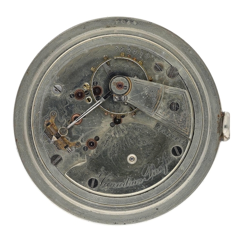 657 - Canadian Pacific lever set pocket watch, serial no. 763430, signed 17 jewel special adjusted patent ... 