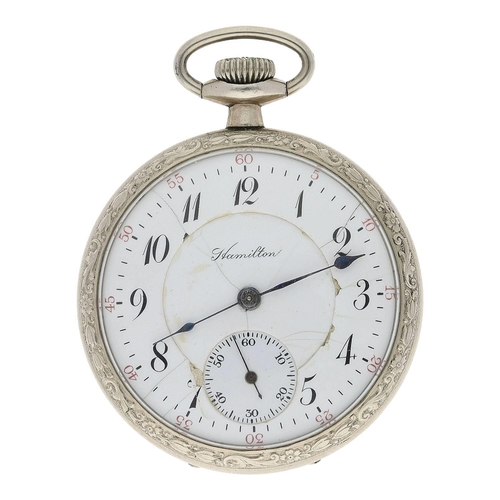 661 - Hamilton Watch Co. 14k white gold filled lever pocket watch, serial no. 848988, circa 1910, signed s... 