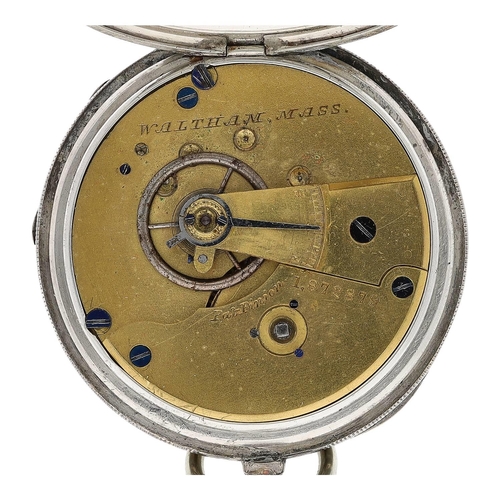 662 - American Waltham silver lever pocket watch, serial no. 1,872879, circa 1882, signed movement with pa... 