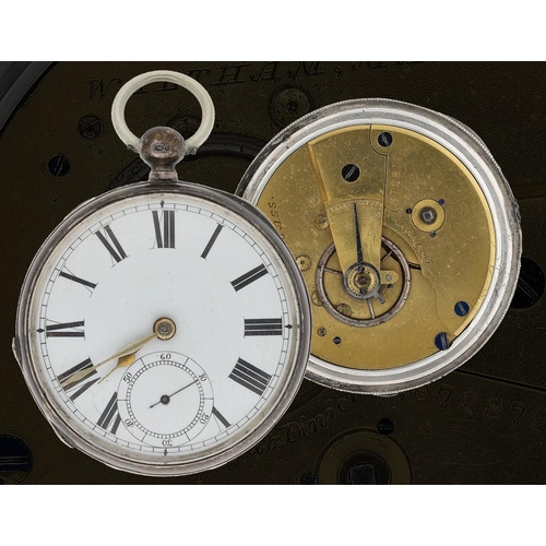 662 - American Waltham silver lever pocket watch, serial no. 1,872879, circa 1882, signed movement with pa... 