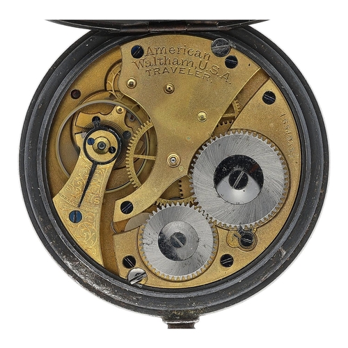 663 - American Waltham 'Traveler' gunmetal lever pocket watch, serial no. 16549357, circa 1908, with compe... 