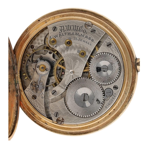 669 - American Waltham gold plated lever hunter pocket watch, serial no. 12380918, circa 1903, signed 15 j... 