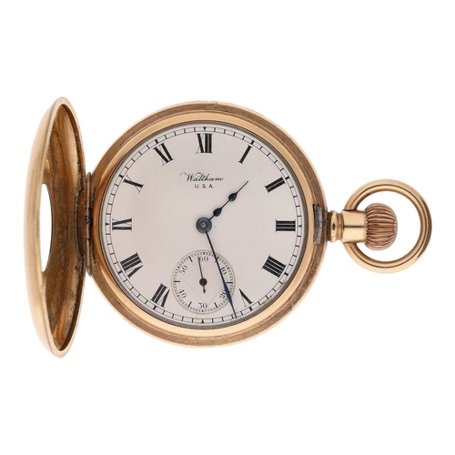 670 - American Waltham 'Vanguard' gold plated lever half hunter pocket watch, serial no. 23051938, circa 1... 