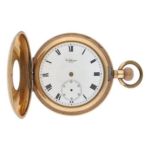 672 - American Waltham 'Bond St.' gold plated lever half hunter pocket watch, serial no. 16689942, circa 1... 