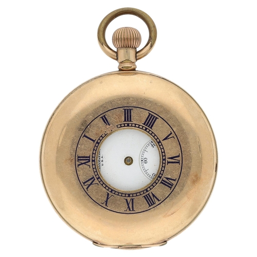 672 - American Waltham 'Bond St.' gold plated lever half hunter pocket watch, serial no. 16689942, circa 1... 