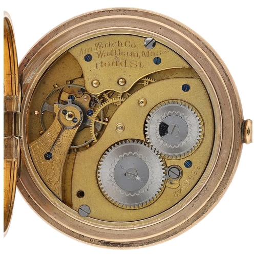 672 - American Waltham 'Bond St.' gold plated lever half hunter pocket watch, serial no. 16689942, circa 1... 