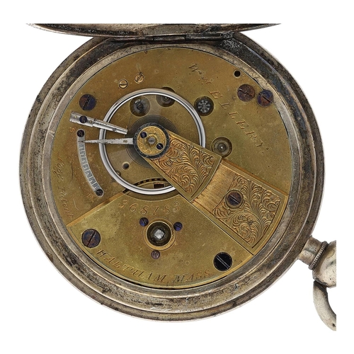 674 - American Waltham 'W'm Ellery' white metal lever hunter pocket watch, circa 1867, serial no. 368183, ... 