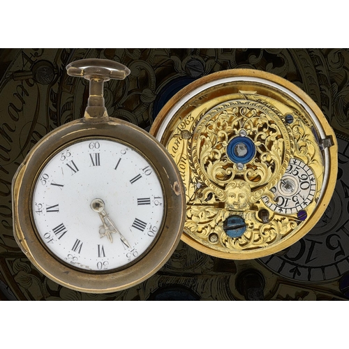 683 - George Graham, London - 18th century gilt metal pair cased verge pocket watch, the fusee movement si... 