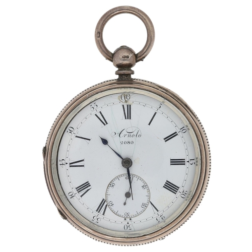 684 - John Roger Arnold, London -  silver pocket chronometer converted to lever, the fusee movement signed... 