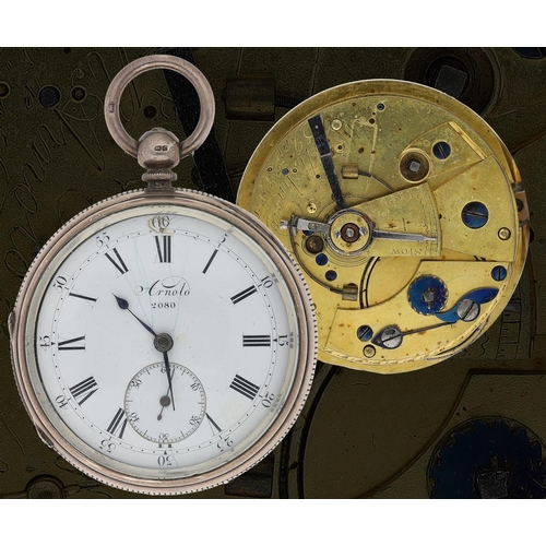 684 - John Roger Arnold, London -  silver pocket chronometer converted to lever, the fusee movement signed... 