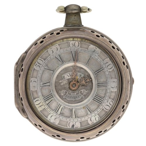 688 - J. Paulet, London - early 18th century repeating white metal pair cased verge pocket watch, the fuse... 