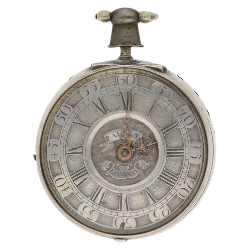 688 - J. Paulet, London - early 18th century repeating white metal pair cased verge pocket watch, the fuse... 