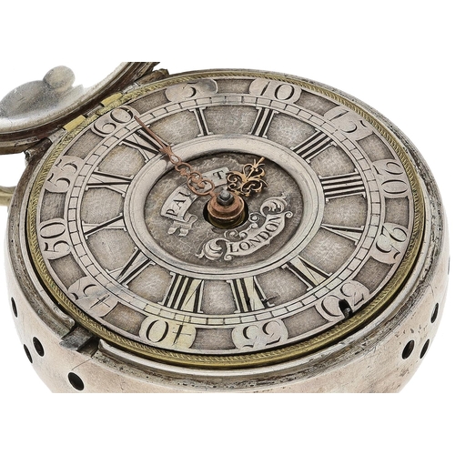 688 - J. Paulet, London - early 18th century repeating white metal pair cased verge pocket watch, the fuse... 