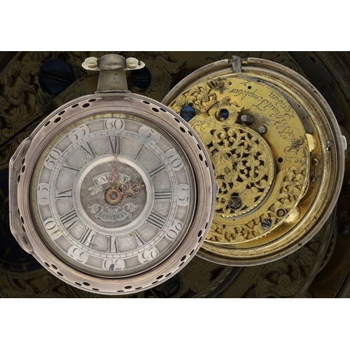 688 - J. Paulet, London - early 18th century repeating white metal pair cased verge pocket watch, the fuse... 