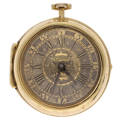 689 - Thomas Tompion, London - 17th century gilded pair cased verge pocket watch, the fusee movement signe... 