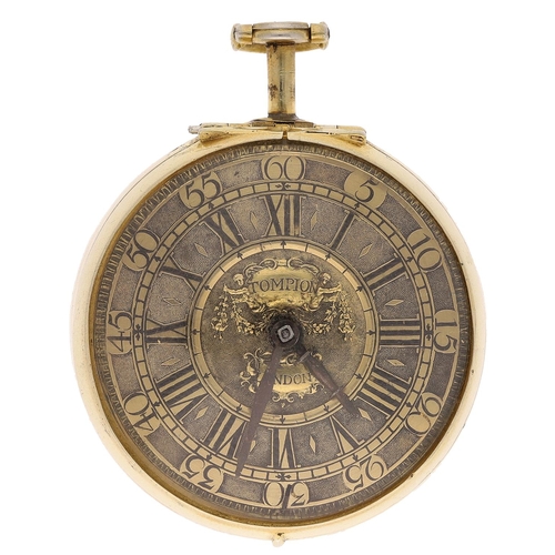 689 - Thomas Tompion, London - 17th century gilded pair cased verge pocket watch, the fusee movement signe... 