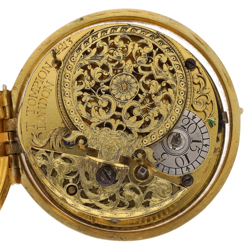 689 - Thomas Tompion, London - 17th century gilded pair cased verge pocket watch, the fusee movement signe... 