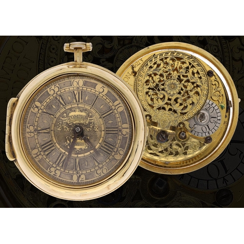 689 - Thomas Tompion, London - 17th century gilded pair cased verge pocket watch, the fusee movement signe... 