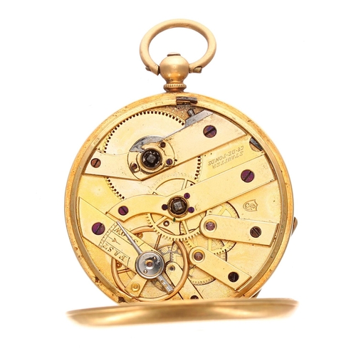 693 - Stauffer (SS&C) 18ct cylinder fob watch, signed gilt bar movement, inscribed 'W. Bishop & So... 