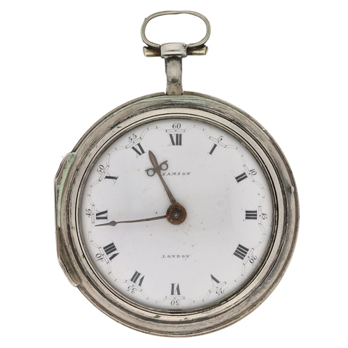 694 - Samson, London - 18th century white metal and tortoiseshell triple cased verge pocket watch, the fus... 