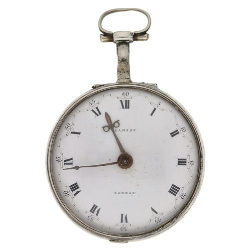 694 - Samson, London - 18th century white metal and tortoiseshell triple cased verge pocket watch, the fus... 