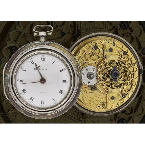 694 - Samson, London - 18th century white metal and tortoiseshell triple cased verge pocket watch, the fus... 