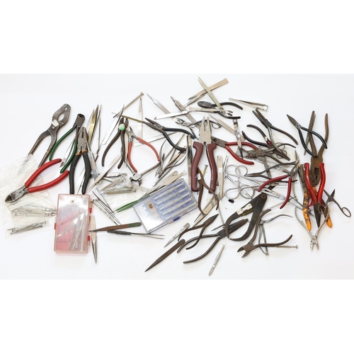 969 - Quantity of tools removed from a watchmaker's workshop to include pliers, screwdrivers, tweezers... 