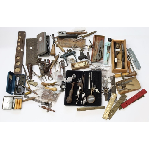 971 - Quantity of assorted tools removed from a watchmakers workshop to include mainspring gauges; wristwa... 