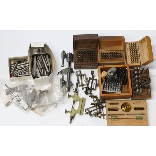 979 - Quantity of tools from a watchmaker's workshop to include a cased staking tool with accessories; sta... 