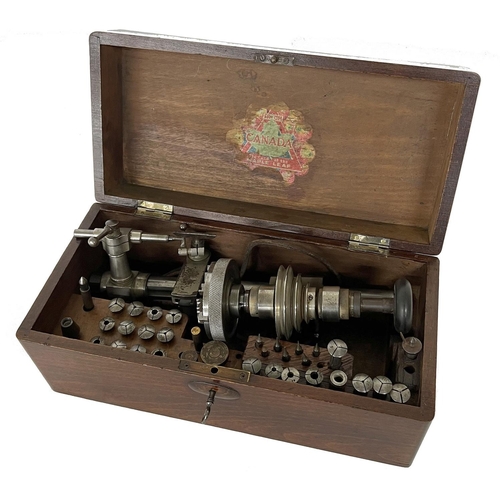 983 - Watchmakers lathe with accessories, within a fitted wooden box