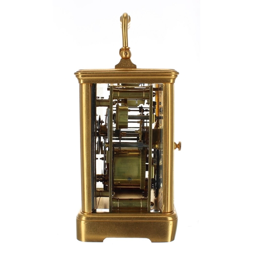 1227 - French carriage clock with alarm, striking on a gong, the movement back plate and base stamped no. 2... 