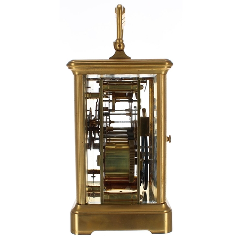 1229 - Henri Jacot carriage clock striking on a gong, bearing the maker's trademark stamp behind the dial p... 