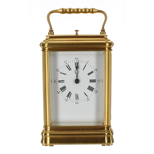 1231 - Good French repeater carriage clock striking on a gong, the movement back plate and base stamped no.... 