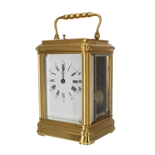 1231 - Good French repeater carriage clock striking on a gong, the movement back plate and base stamped no.... 