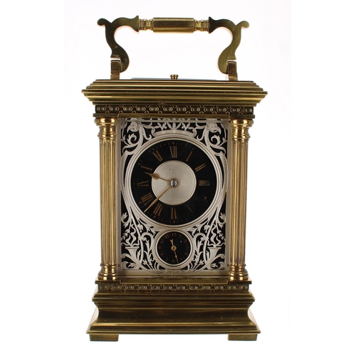 1233 - Good large French ornate repeater carriage clock with alarm, striking with two hammers on a gong, th... 