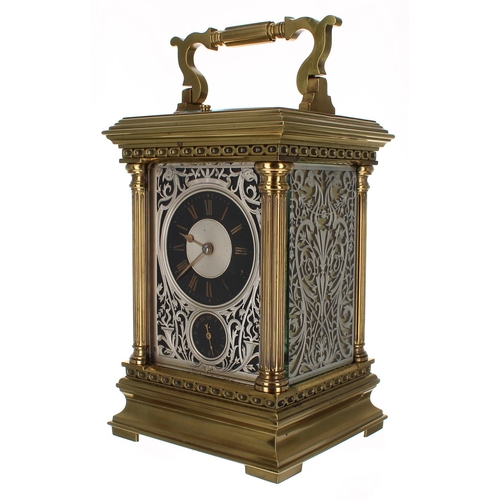 1233 - Good large French ornate repeater carriage clock with alarm, striking with two hammers on a gong, th... 