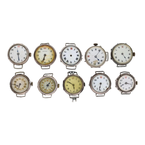 387 - Ten silver wire-lug wristwatches for repair (10)