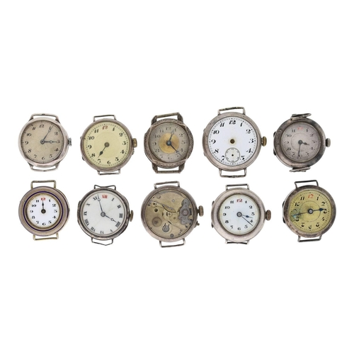 390 - Ten silver wire-lug wristwatches for repair (10)