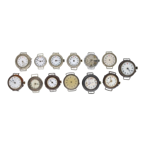 391 - Five gunmetal wire-lug wristwatches for repair (one lacking case back, two lacking glass, one with g... 