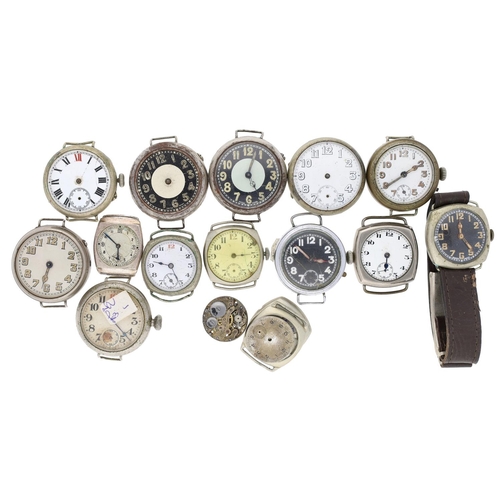 432 - Eight gentleman's wire-lug wristwatches; together with six cushion cased wire-lug gentleman's wristw... 