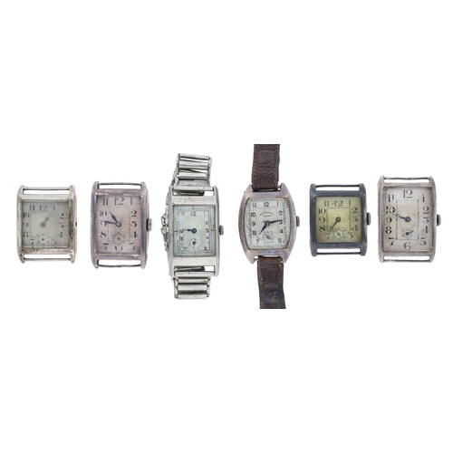 415 - Five silver wire-lug gentleman's wristwatches for repair; together with a further wire-lug gentleman... 