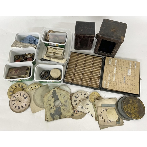 554 - Quantity of watch and clock parts to include winding stems, old dials, winding keys, balances; toget... 