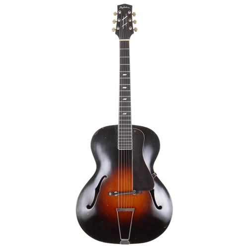 203 - 1930s Radiotone archtop guitar, made in Czechoslovakia; Back and sides: tobacco sunburst finish, lig... 