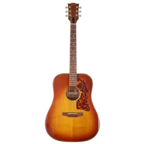 205 - Mid 1970s Gibson J-45 Deluxe acoustic guitar, made in USA; Back and sides: mahogany, light buckle ma... 