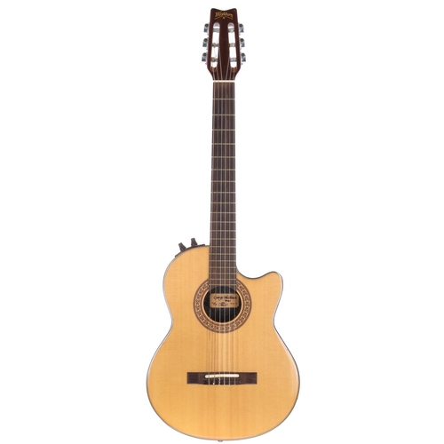 206 - 1980s Washburn Mirage electro-acoustic hybrid guitar, made in Korea; Body: natural spruce top on mah... 