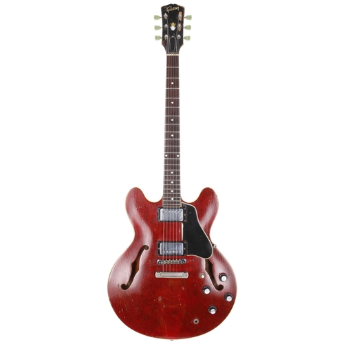 212 - 1967 Gibson ES-335 TDC electric guitar, made in USA; Body: cherry finish, heavy lacquer checking thr... 