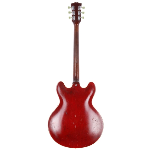 212 - 1967 Gibson ES-335 TDC electric guitar, made in USA; Body: cherry finish, heavy lacquer checking thr... 